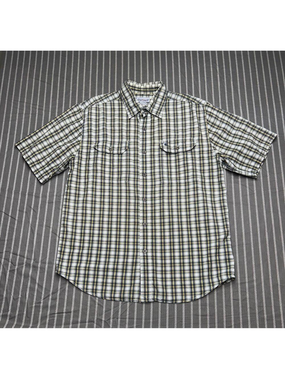 Carhartt Shirt Mens Large Blue Plaid Short Sleeve Button Up Pockets